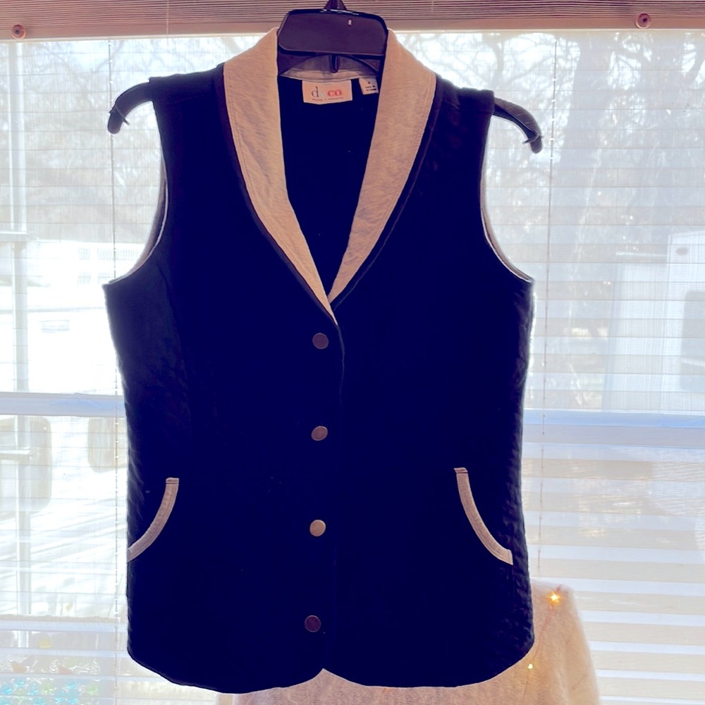 Denim&Co szS Black&Gray 100%Cotton Vest light weight copper buttons